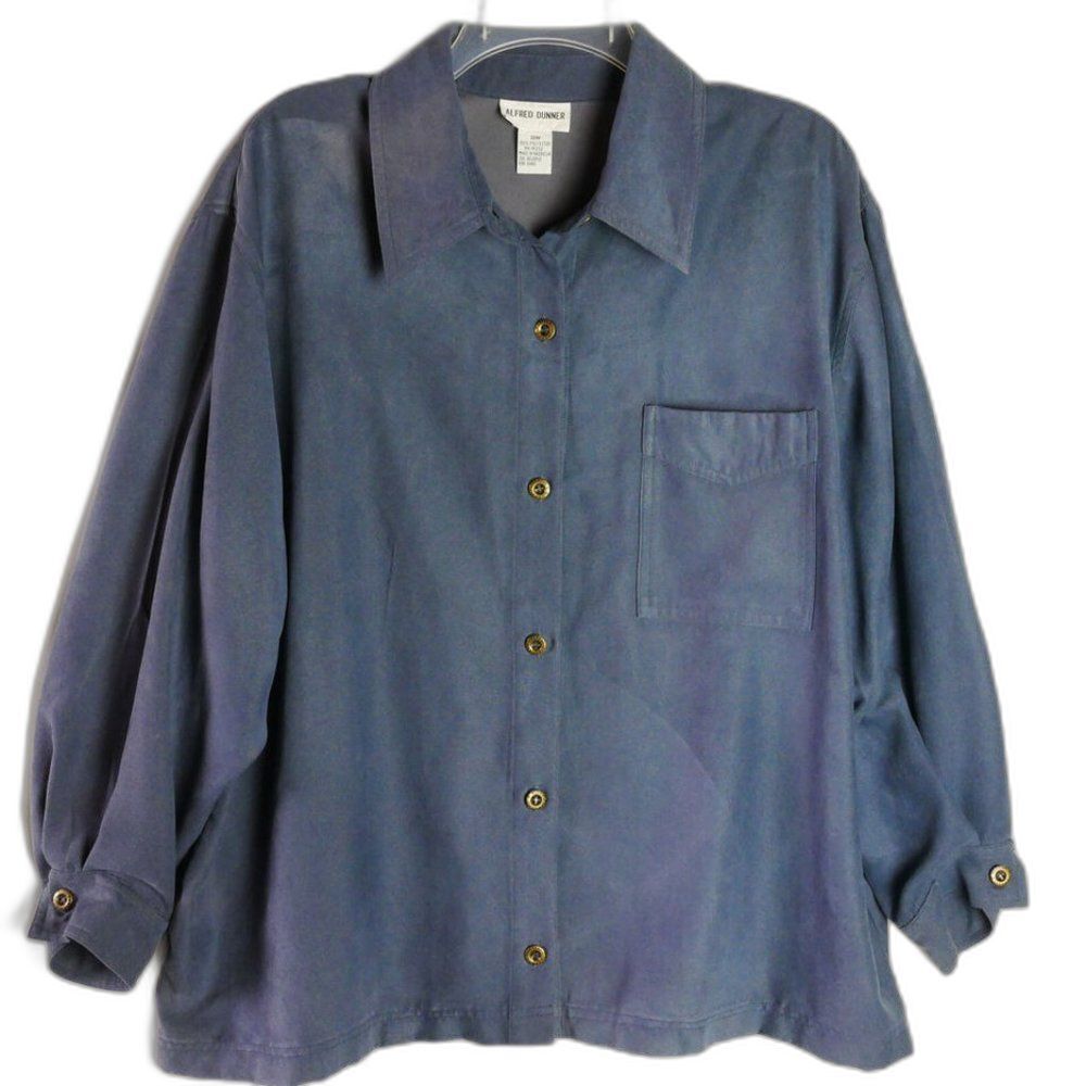 Alfred Dunner Womens Size 18W Gray Soft Microfiber Long Sleeve Button Up…